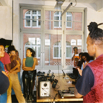 Attendees practising on controllers