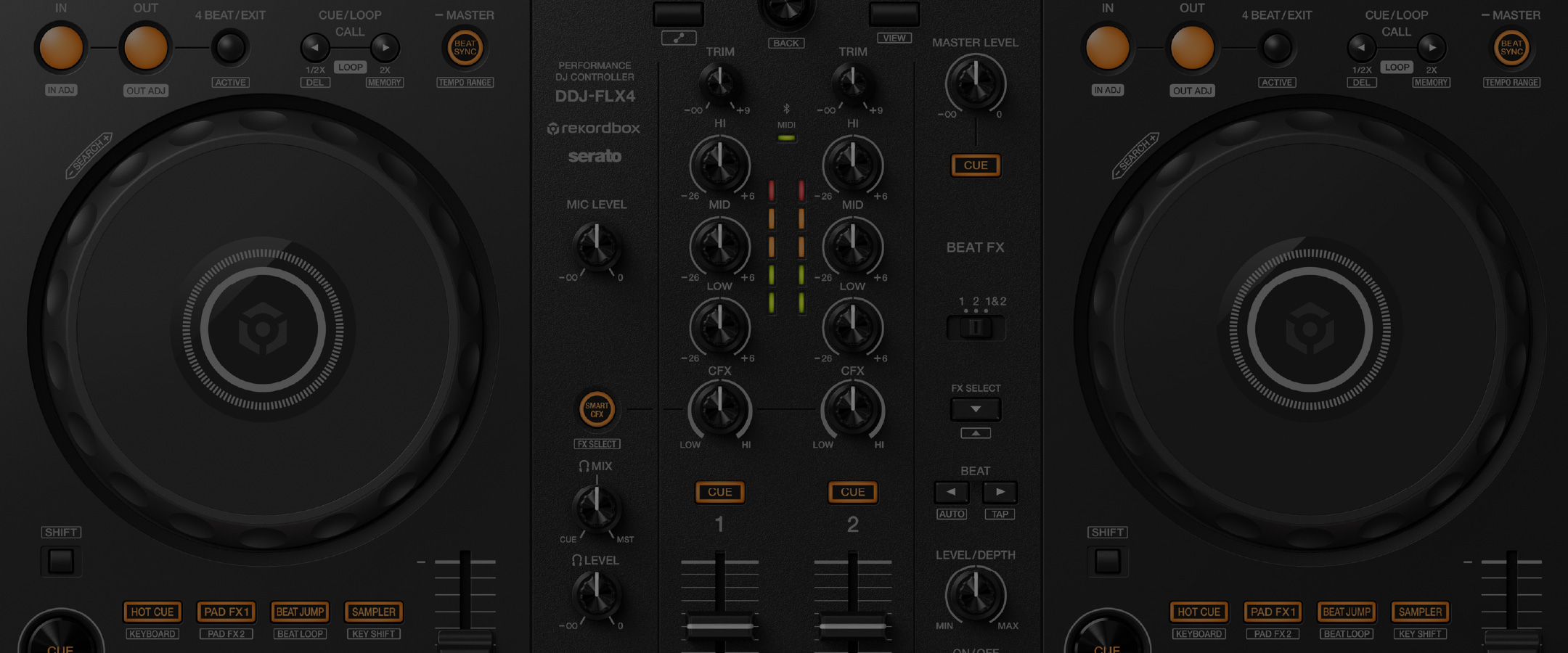 Close-up of a DJ controller